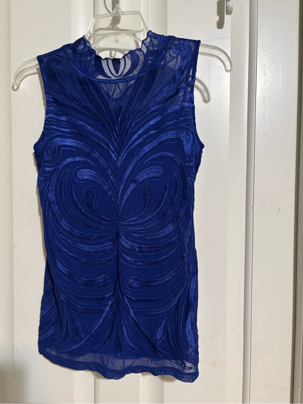 INC International Concepts Royal Blue Sleeveless Embellished Mesh Top - Picture 2 of 11